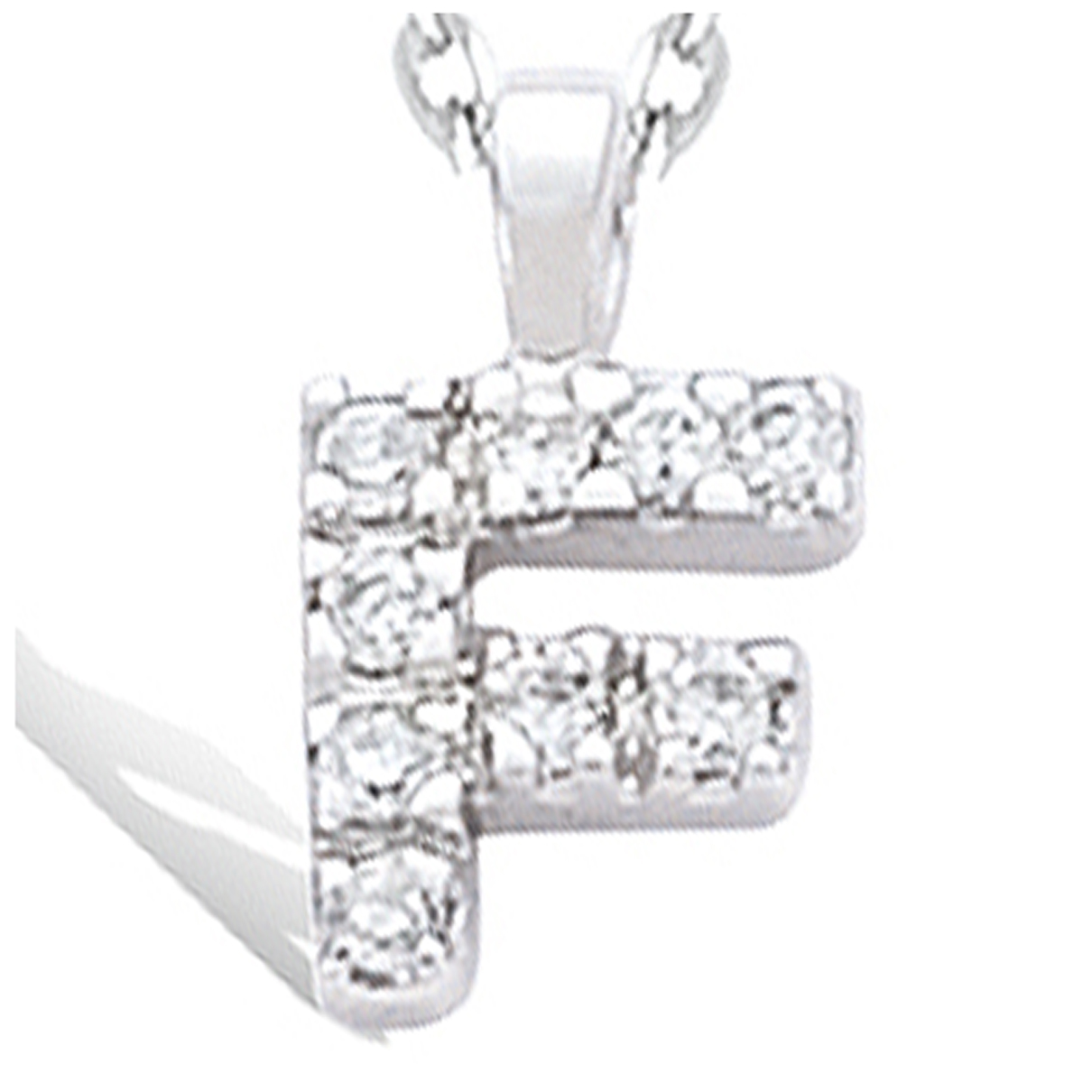 Pendentif Plaqué Or \'Lettre F\' blanc argenté (rhodié) - 9x9 mm - [J5289]