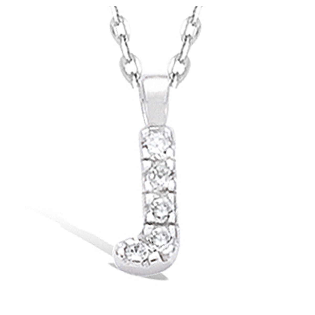 Pendentif Plaqué Or \'Lettre J\' blanc argenté (rhodié) - 2x9 mm - [J5295]