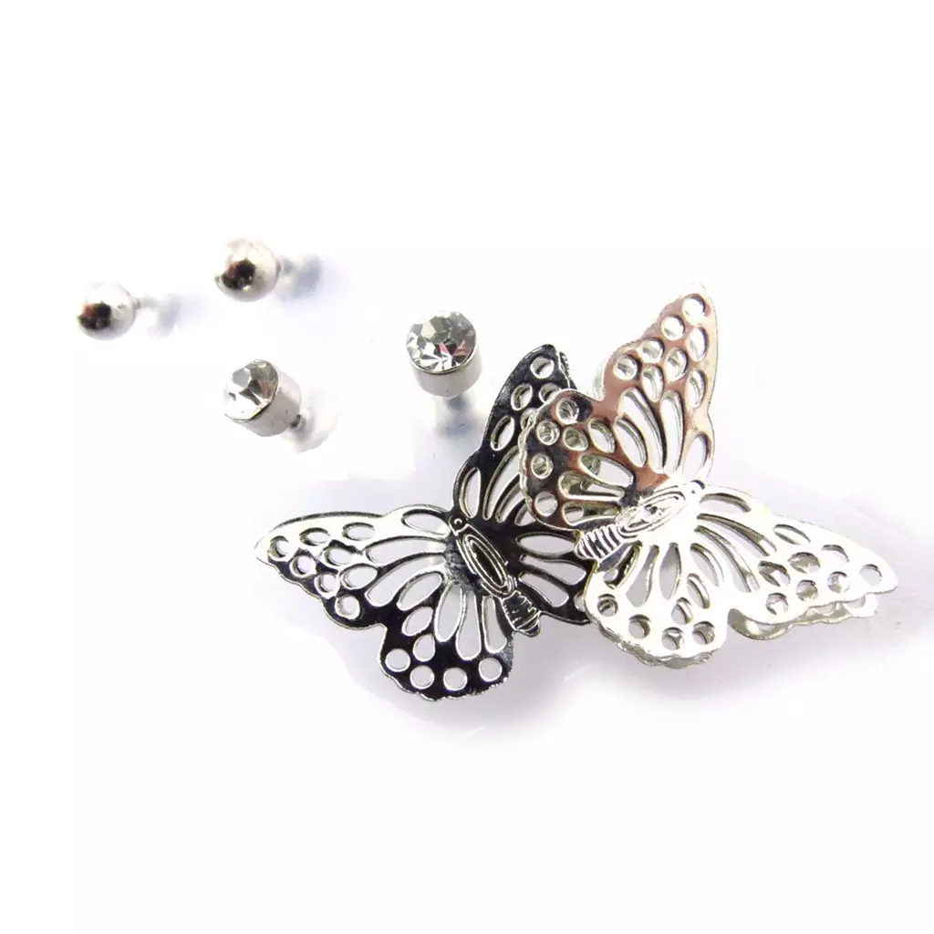 les trésors de lily 3 paires de boucles 'Papillons' argenté [J6726]