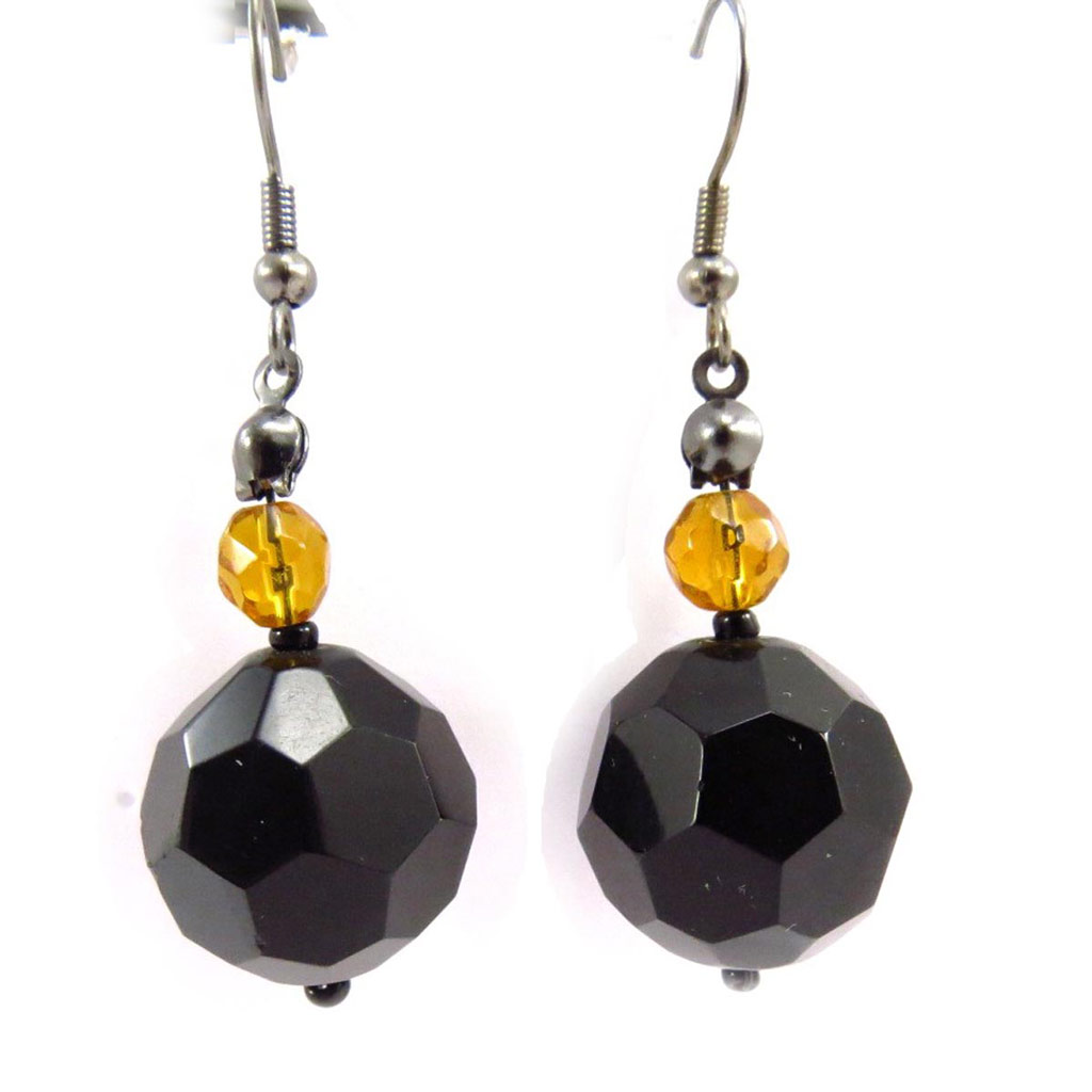 Boucles Créateur \'Mineralia\' noir ambre - [J6744]
