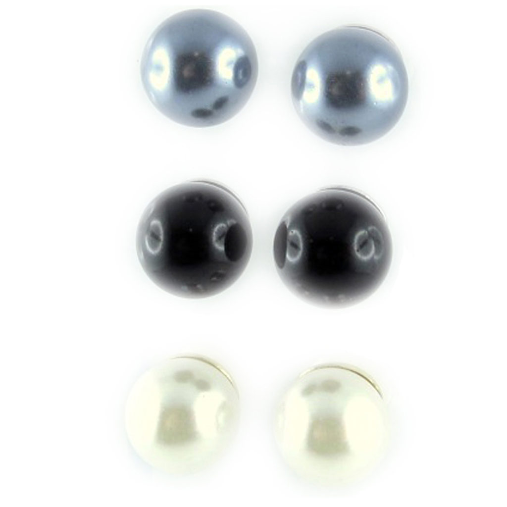 3 paires de boucles \'Perla\' noir gris ivoire (10mm) - [L1586]