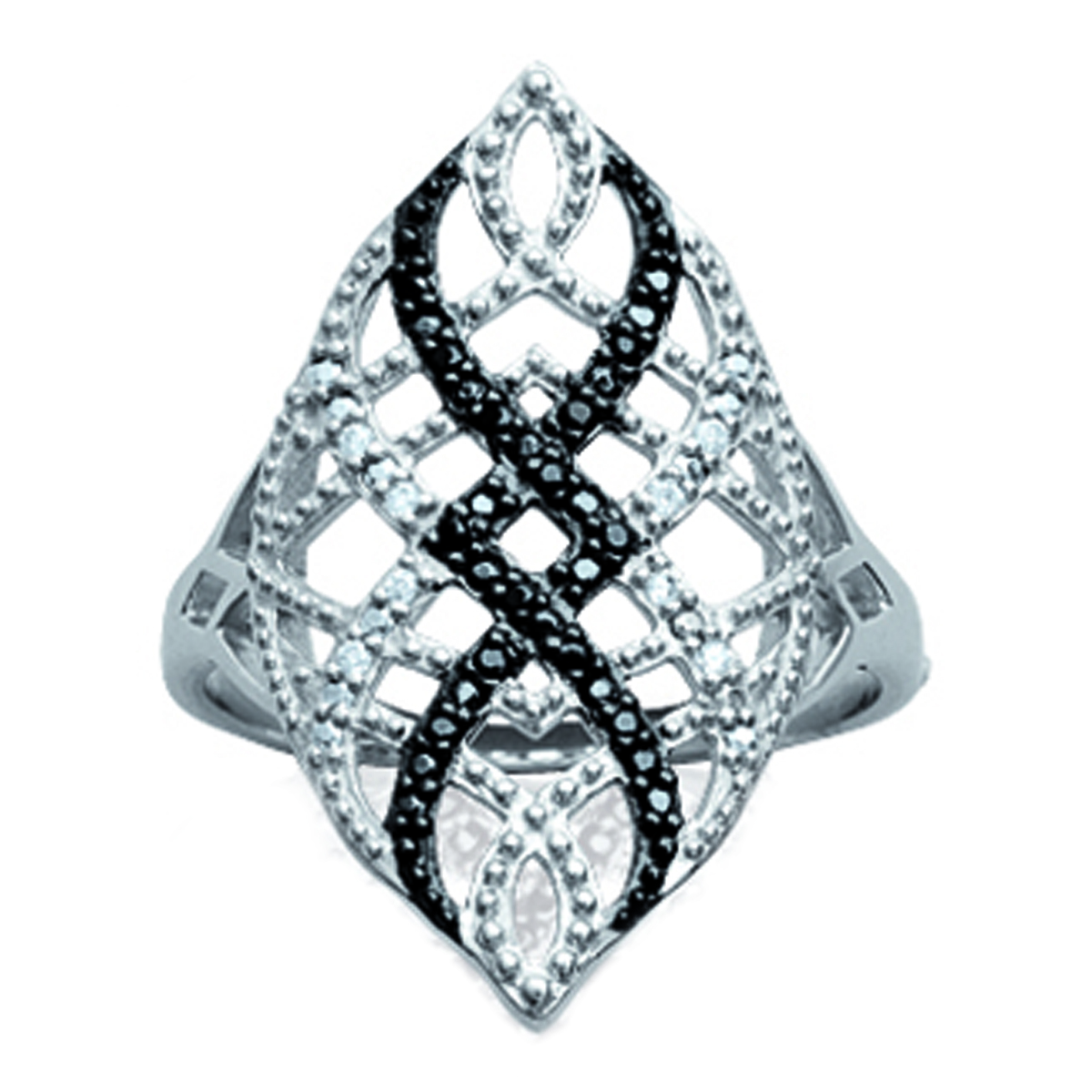 Bague Argent \'Carmen\' noir blanc argenté (rhodié) - 28 mm - [L4669]