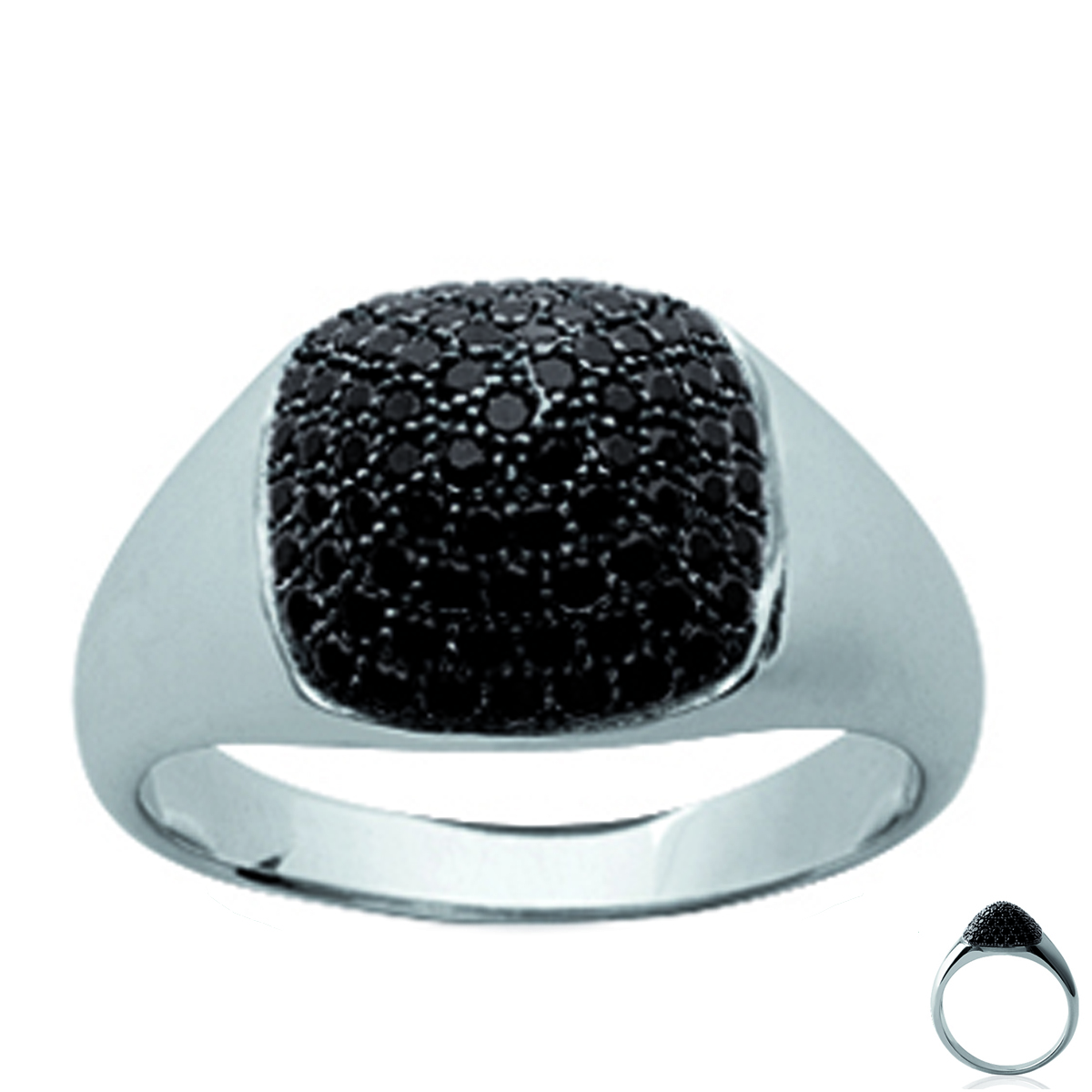 Bague argent \'Sissi\' noir argenté (rhodié) - 12x12 mm - [L5759]