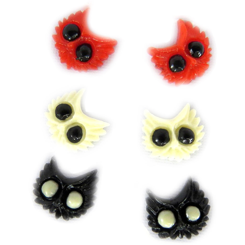 3 paires de boucles \'Chats\' rouge noir ivoire - [L6425]
