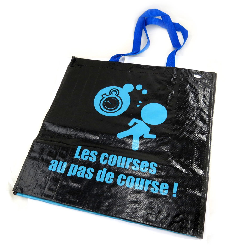 Sac Shopping \'Picto\' noir bleu (les courses à pas de course !) - [L8948]