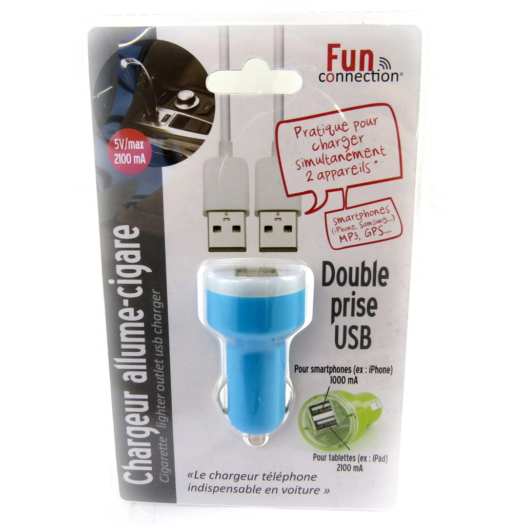 Chargeur allume-cigare \'Coloriage\' bleu (double USB) - [L9141]