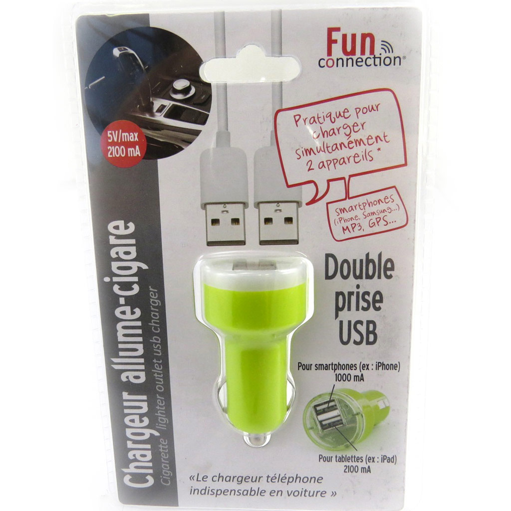 Chargeur allume-cigare \'Coloriage\' vert (double USB) - [L9142]