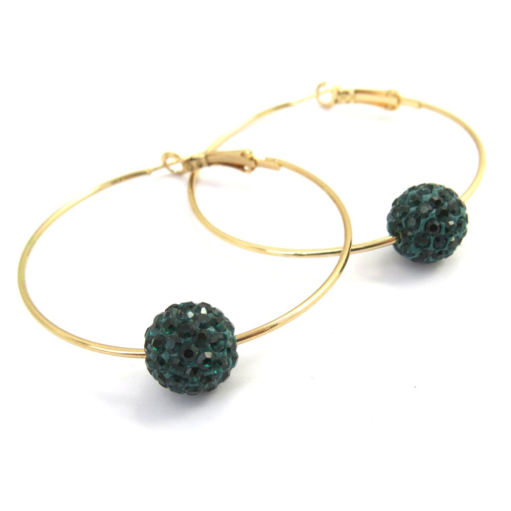 Créoles \'Sissi\' strass vert Ø 5 cm - [M0663]