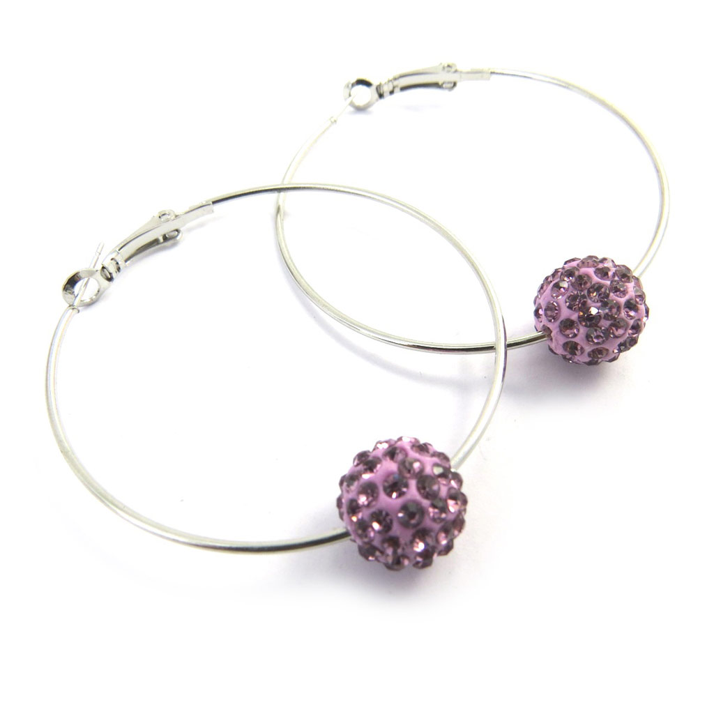 Créoles \'Sissi\' strass lilas Ø 5 cm - [M1868]