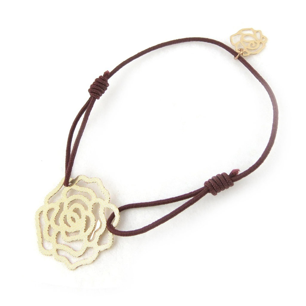 Bracelet fantaisie \'Rosa Romantica\' doré marron - [M9409]