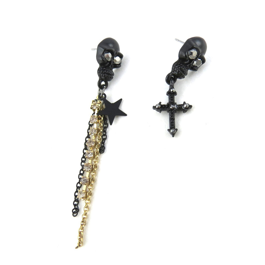 Boucles Créateur \'Tête de Mort\' noir doré (Dissymétriques) - [N0991]