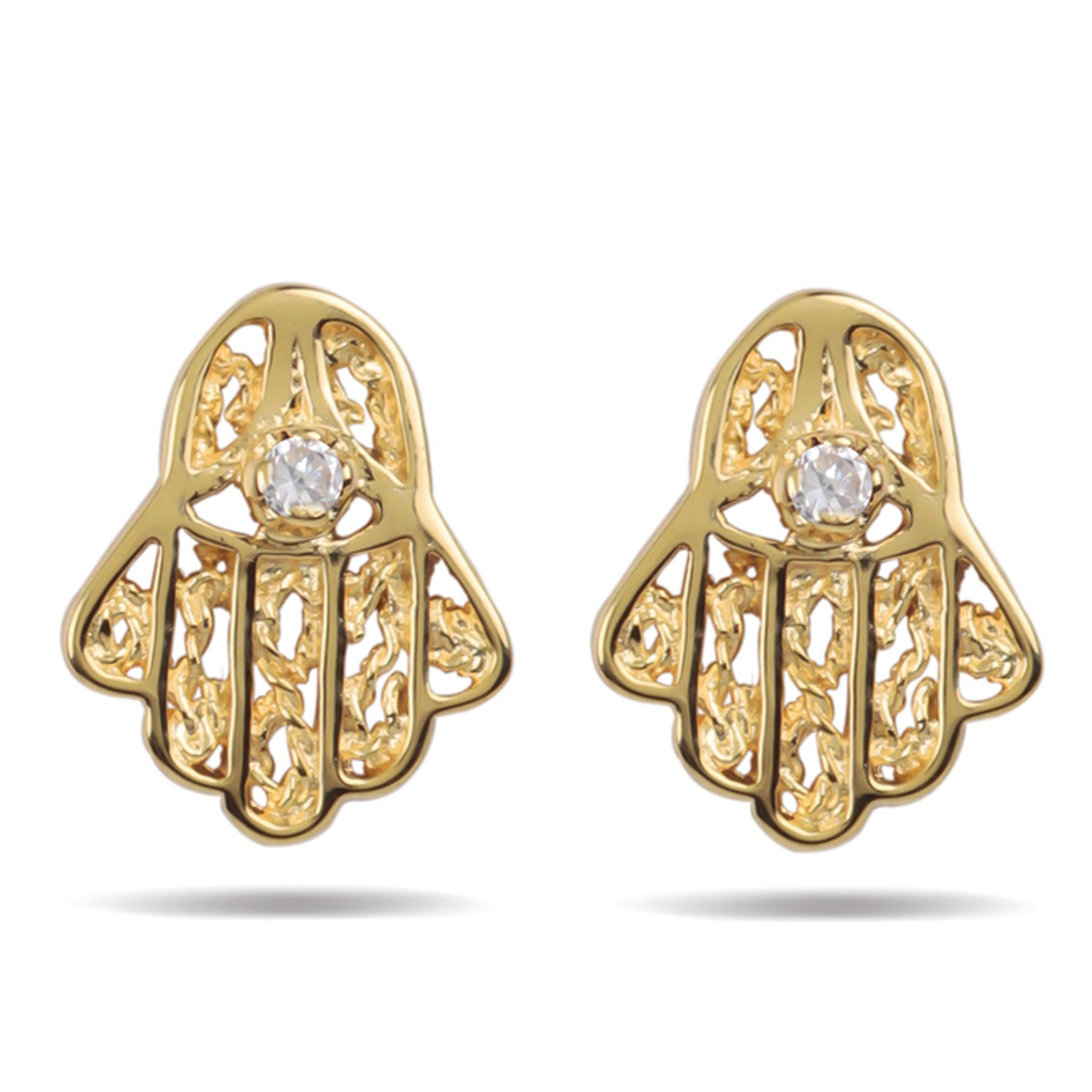 Boucles Plaqué Or \'Main de Fatma\' blanc doré - 10x9 - [N7254]