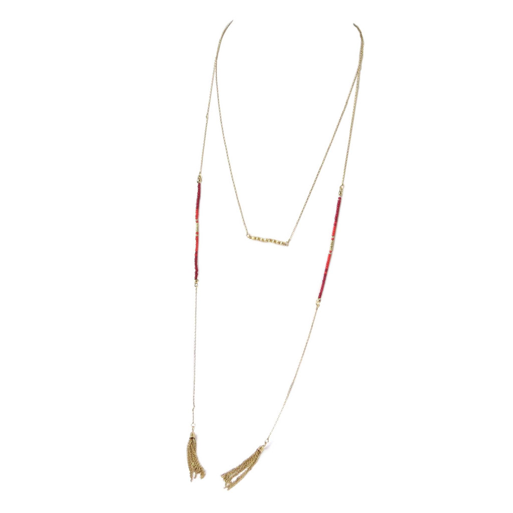Collier sautoir \'Navajos\' rouge doré - [N8190]