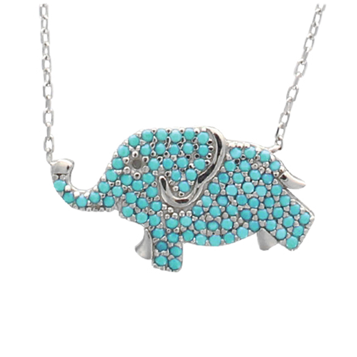 Collier Argent \'Elephant\' turquoise argenté (rhodié) - [P1929]