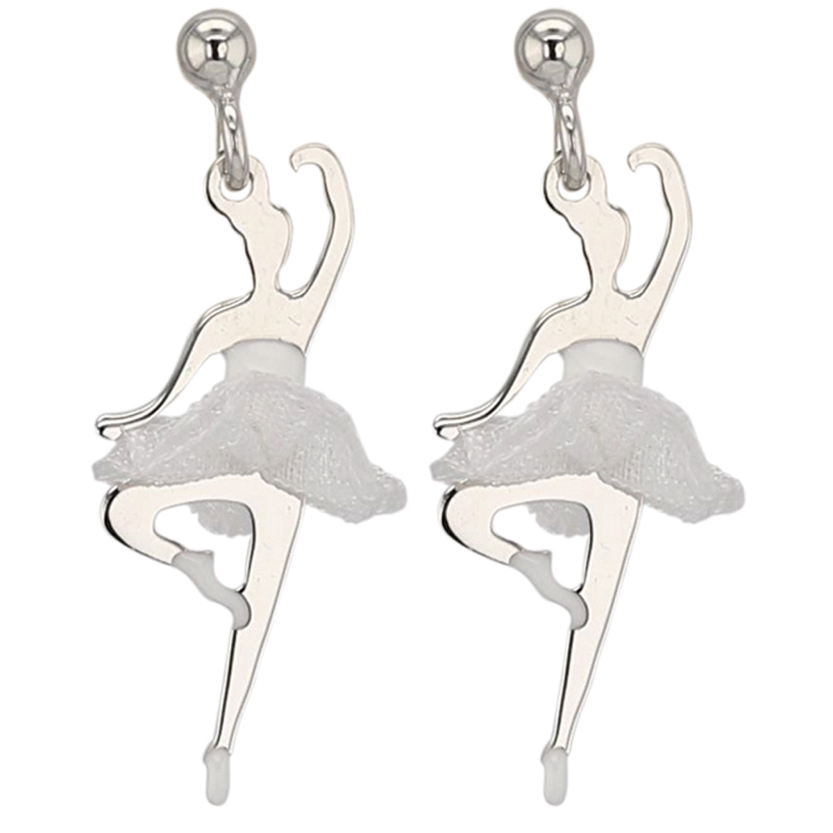 Boucles Argent \'Ballerines\' blanc argenté (rhodié) - [P3271]