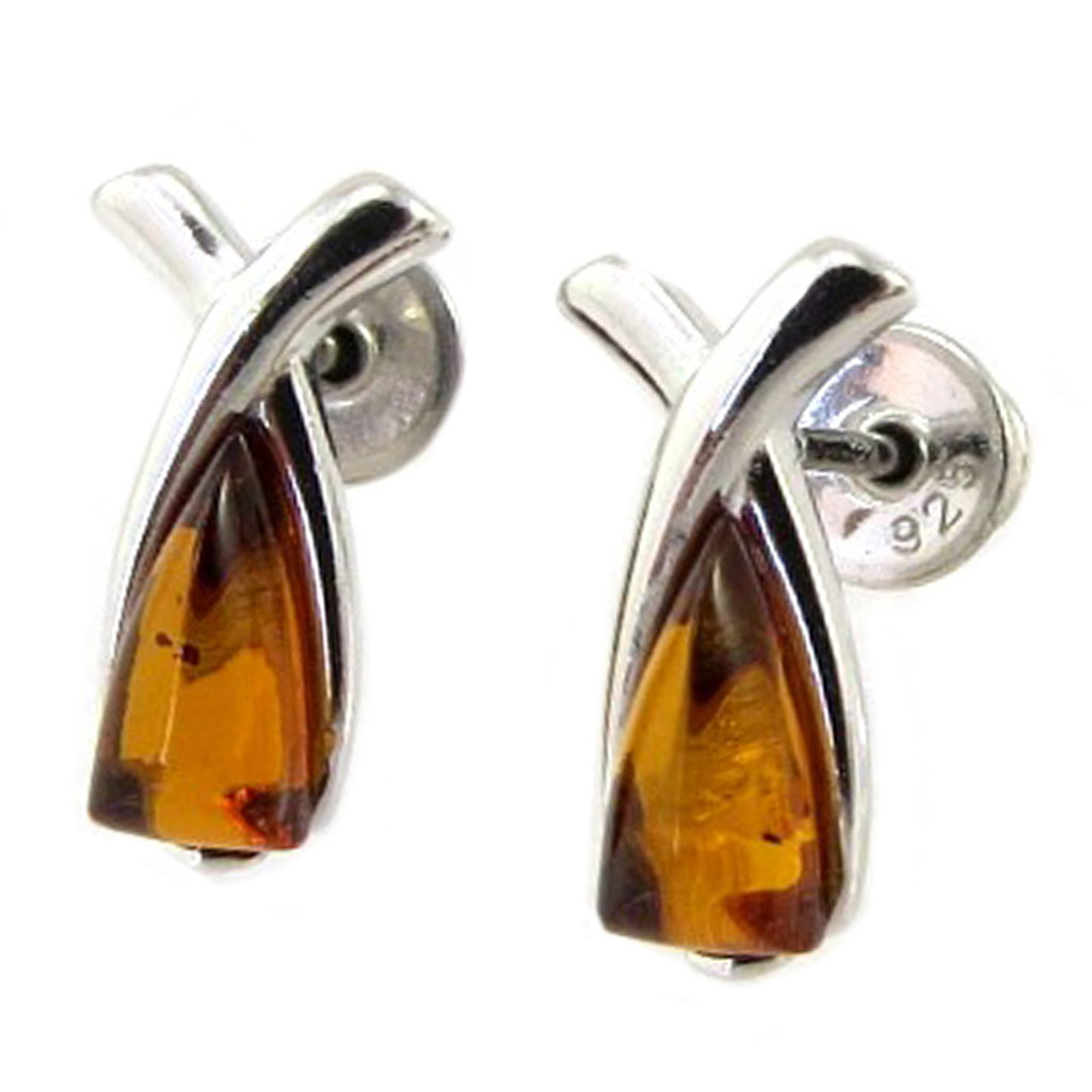 Boucles Argent \'Inspiration\' ambre cognac (rhodié)  - [P3321]
