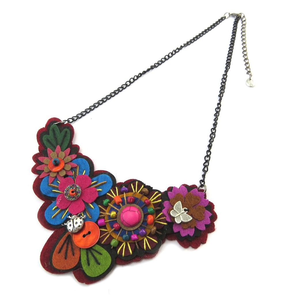 Collier créateur \'Capucines\' rouge multicolore - [P3367]