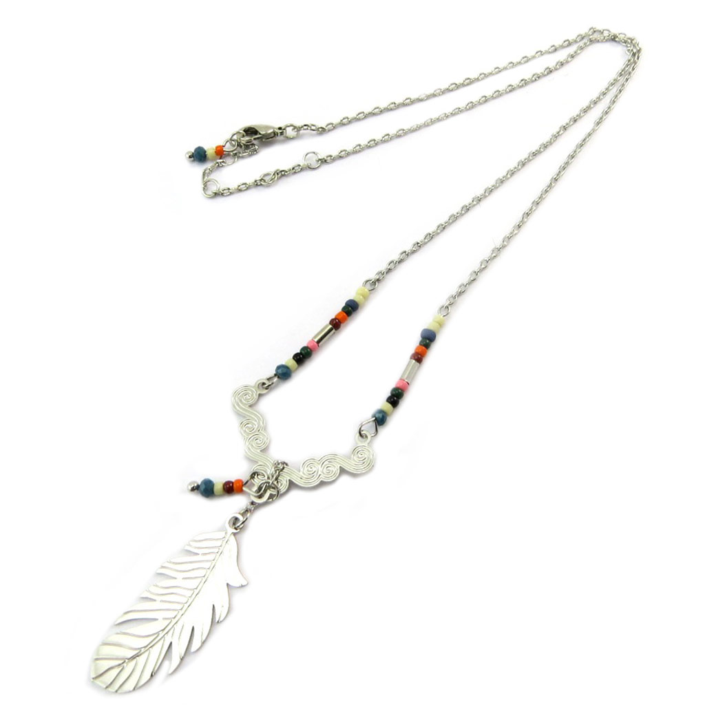 Collier créateur \'Navajos\' argenté multicolore - [P3372]