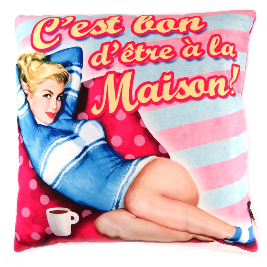 Coussin déco \'Vintage\' (c\'est bon d\'être à la maison) - 35x35 cm - [P6493]