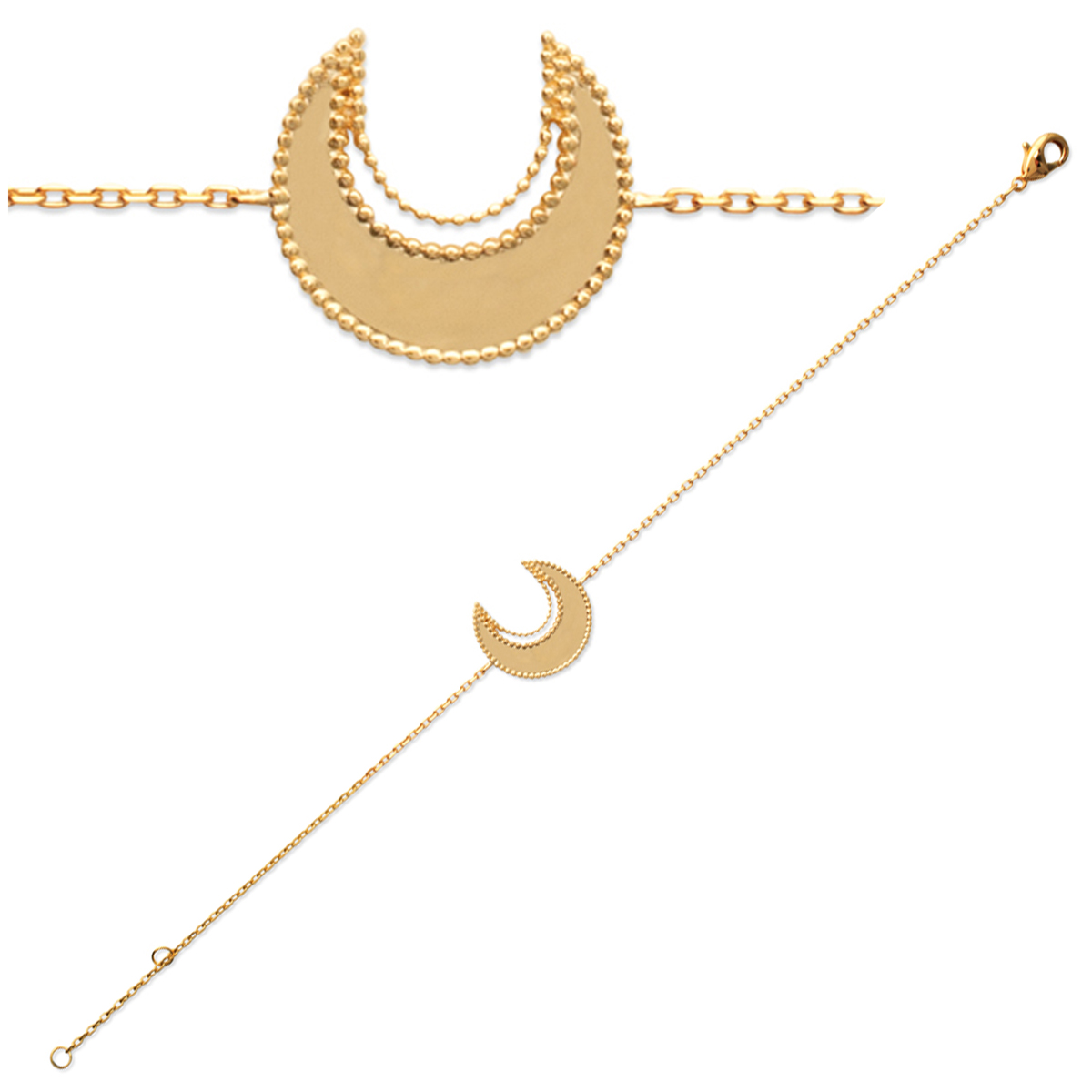 Bracelet Plaqué Or \'Cléopatra\' doré (demi-lune) - 18 cm 15x15 mm - [P7831]