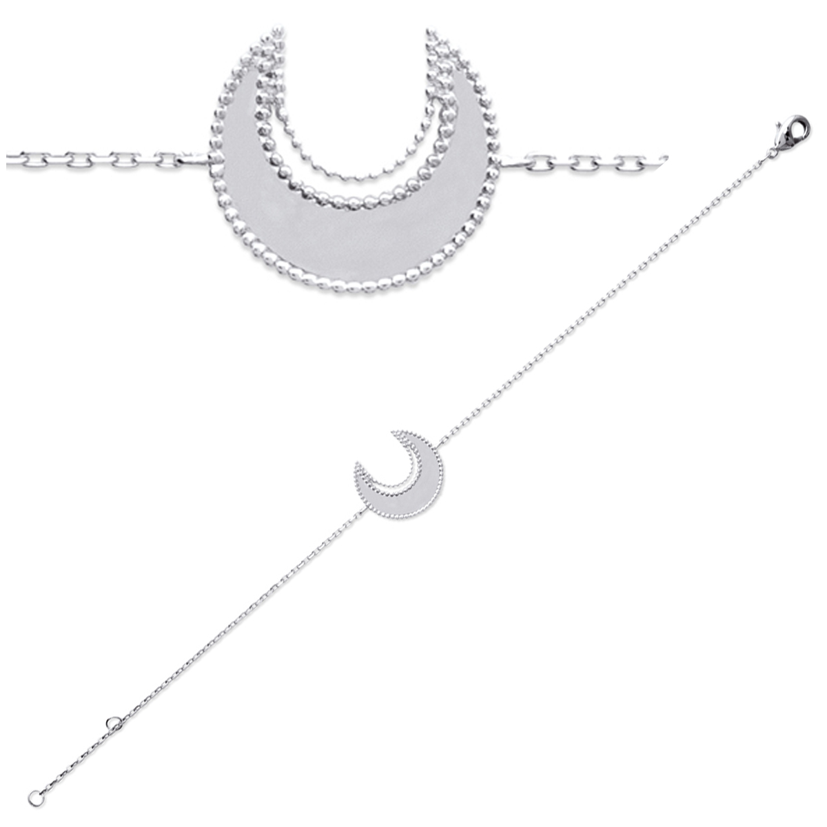 Bracelet Argent \'Cléopatra\' argenté rhodié (lune) - 18 cm 15x15 mm - [P7832]