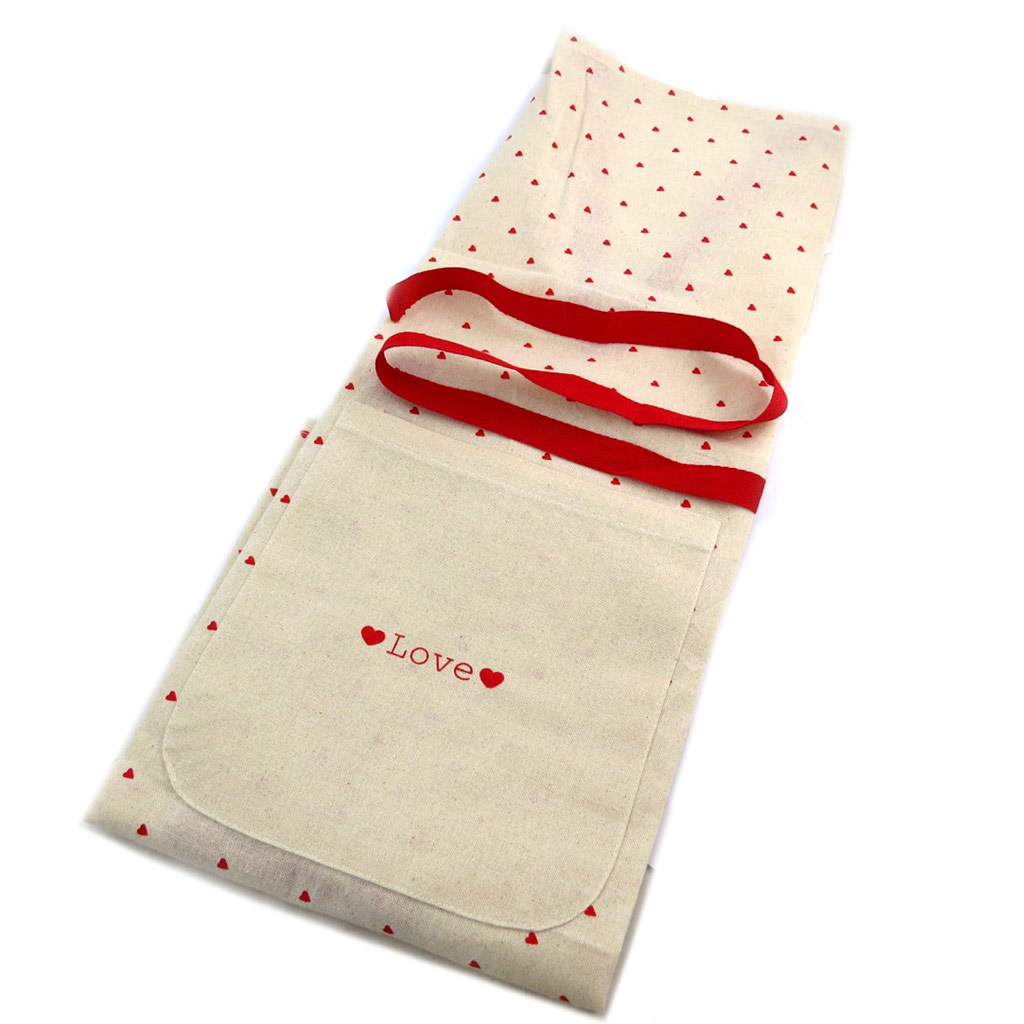 Tablier de cuisine \'Love\' beige rouge (coton) - 80x67 cm - [P8921]