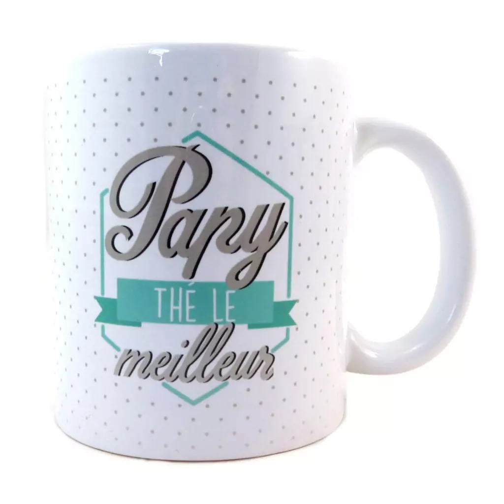 les trésors de lily Mug tendresse 'Papy thé le meilleur' blanc vert 95x80 mm [P9099]