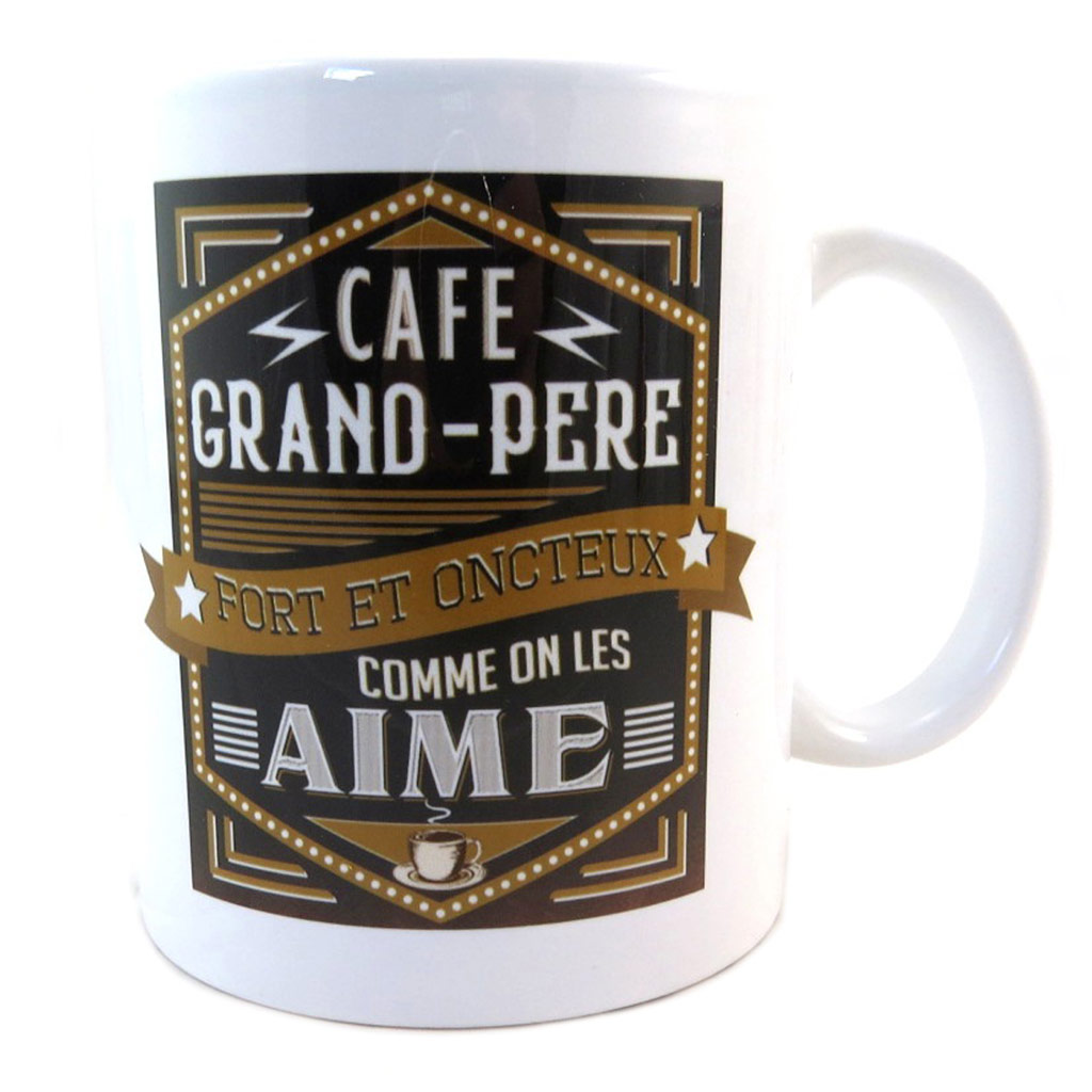 Mug tendresse \'Café Grand père - fort et onctueux - comme on les Aime\' blanc noir café - [P9100]