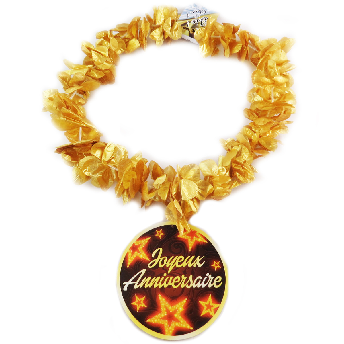 Collier de fleurs \'Joyeux Anniversaire\' doré - 15 cm - [Q0292]