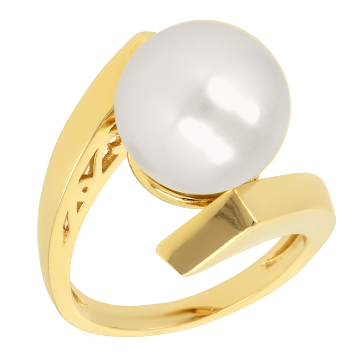 Bague plaqué or \'Perla\' ivoire doré - perle 12 mm - [Q2961]