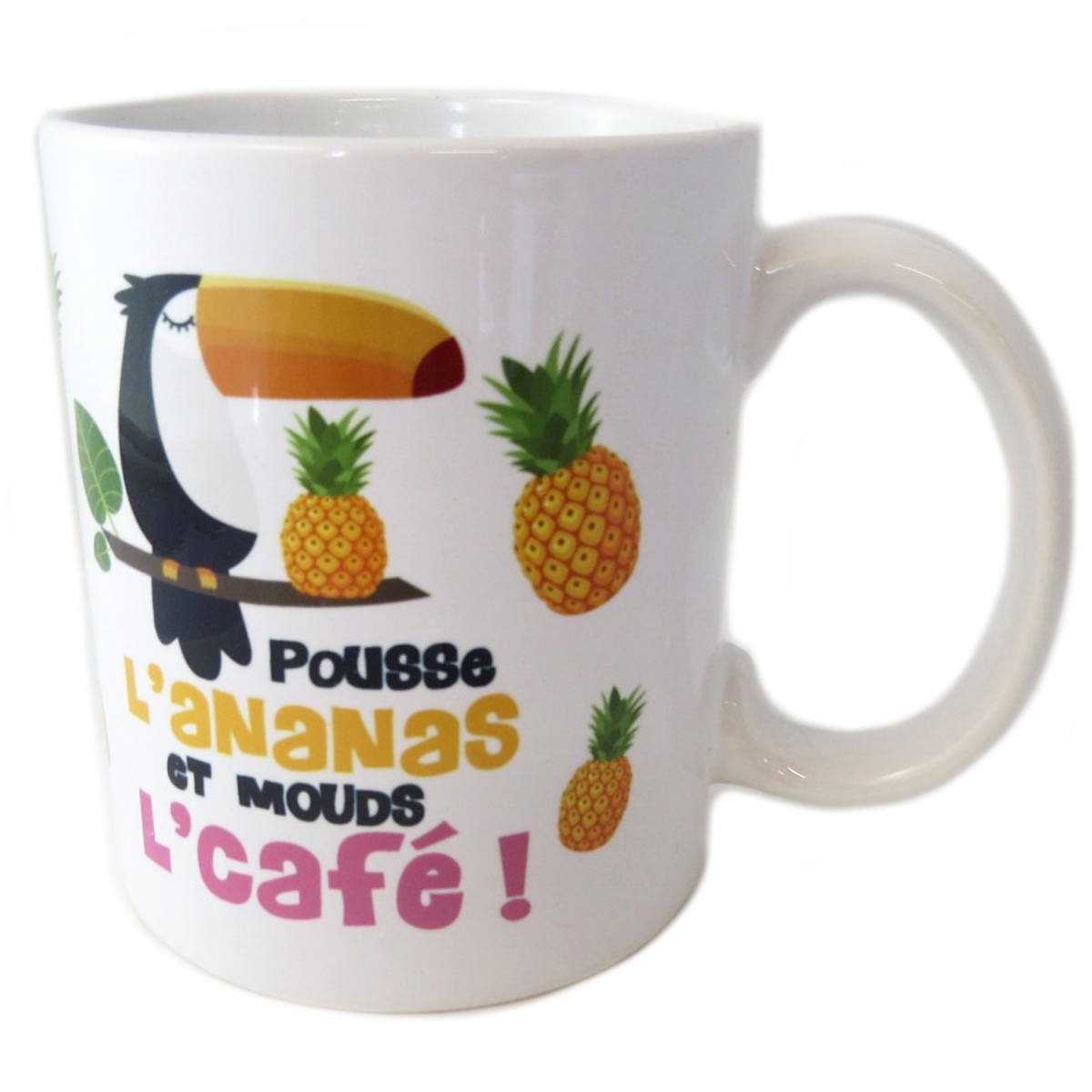 Mug céramique \'Toucans\' (Pousse L\'ananas et mouds l\'café !) - 95x80 mm - [Q3001]