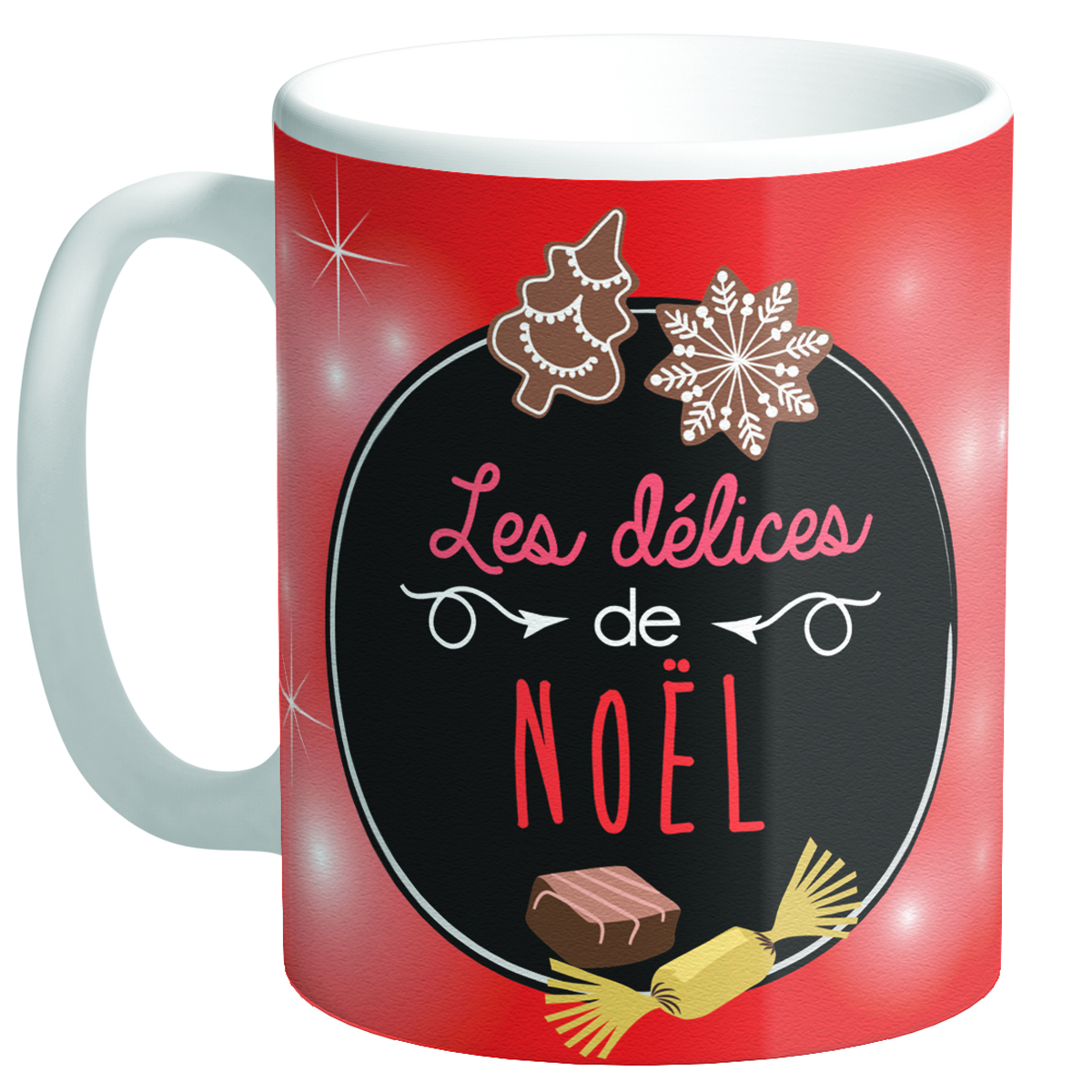 Mug céramique \'Les Délices de Noël\' rouge (Made in France) - hauteur 95 cm diamètre 8 cm - [Q3352]