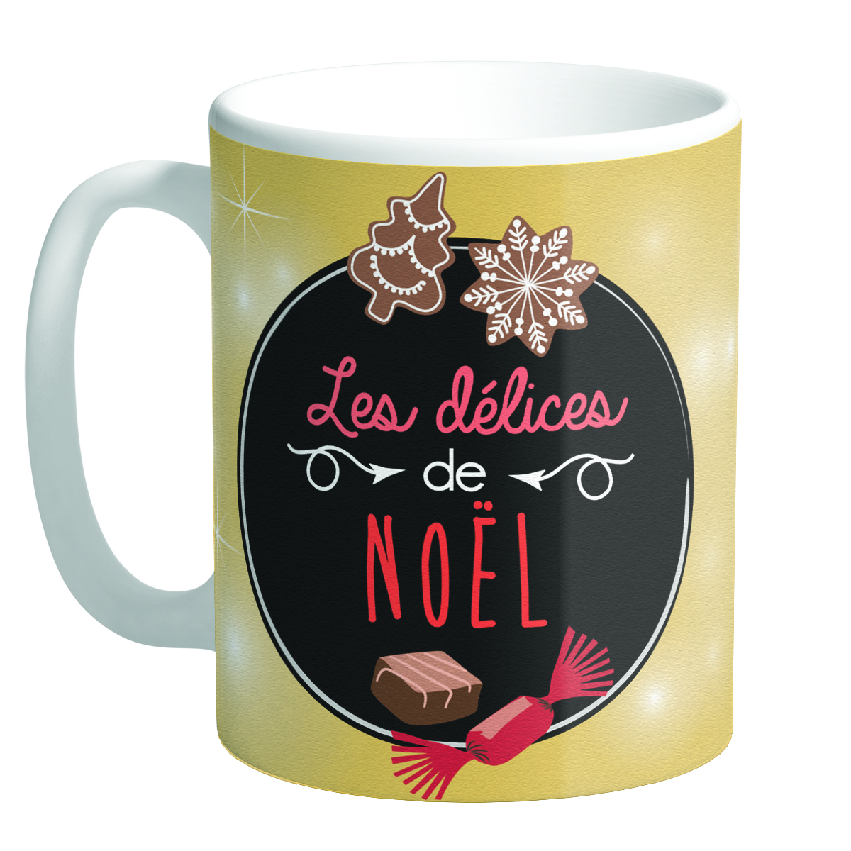 Mug céramique \'Les Délices de Noël\' doré (Made in France) - hauteur 95 cm diamètre 8 cm - [Q3353]
