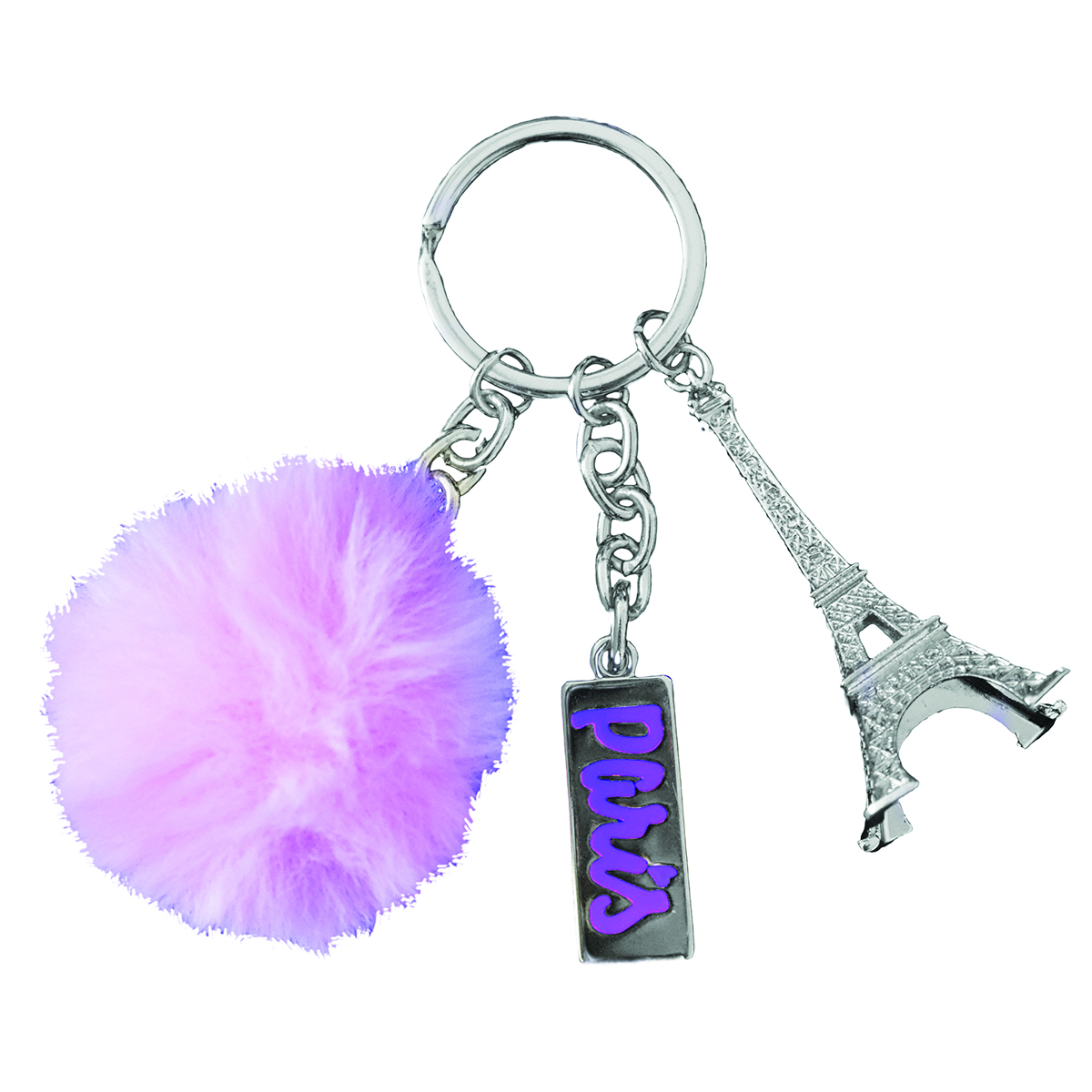 Porte-Clés \'Paris Tour Eiffel\' violet argenté - 65x30 mm - [Q3395]