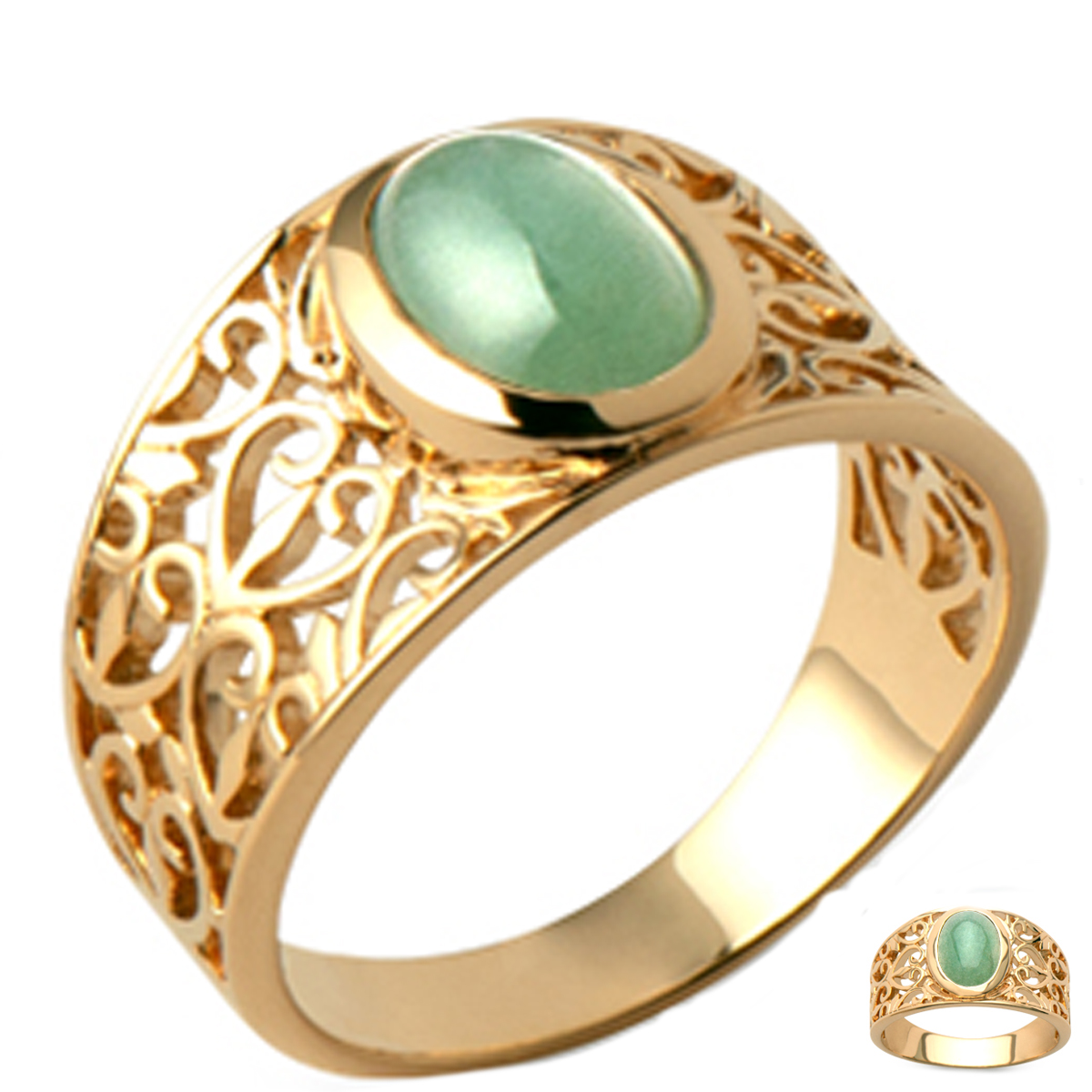 Bague Plaqué Or \'Cleopatra\' aventurine doré - 12 mm - [Q3693]
