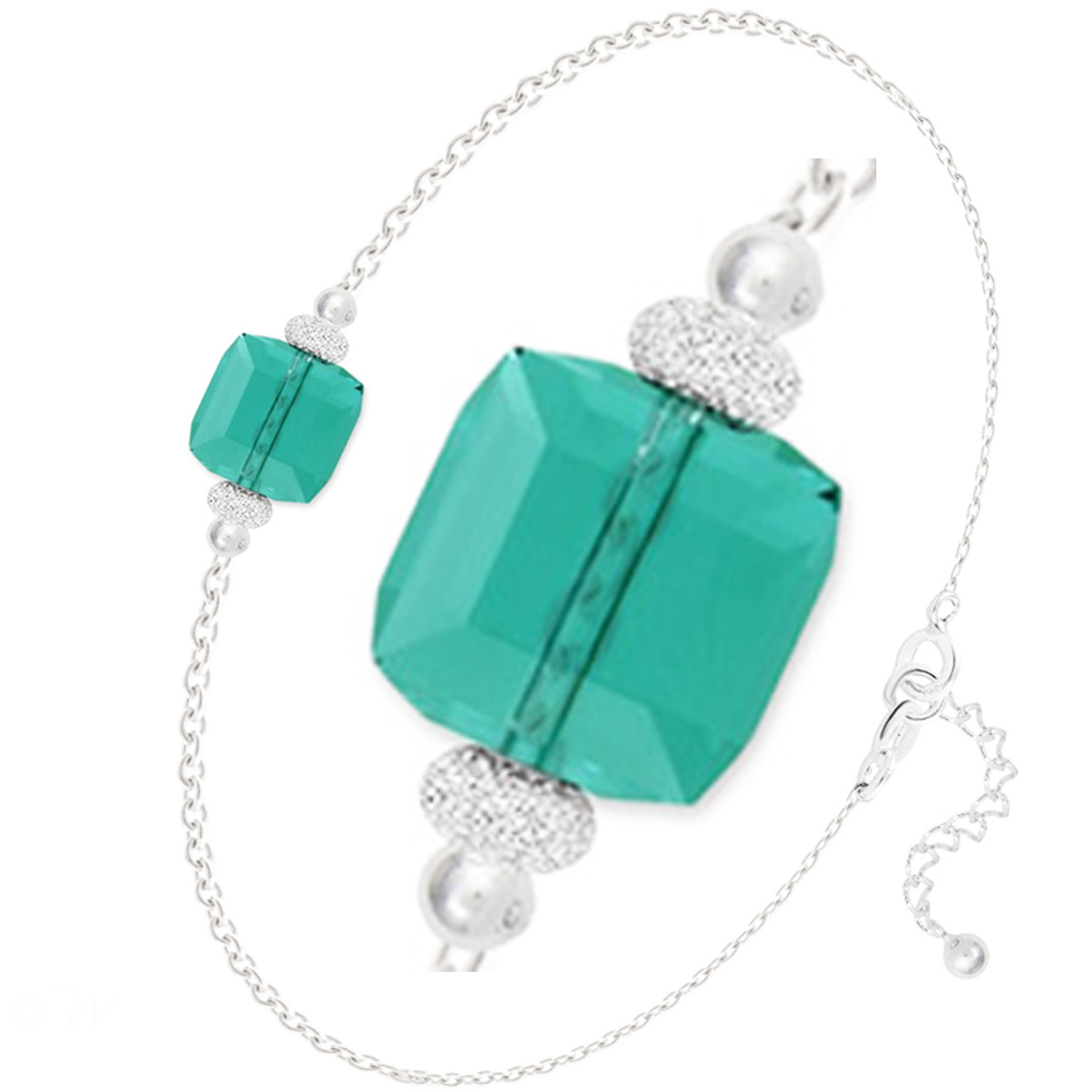 Bracelet argent artisanal \'Sissi\' turquoise argenté - 6 mm (cube) - [Q4315]