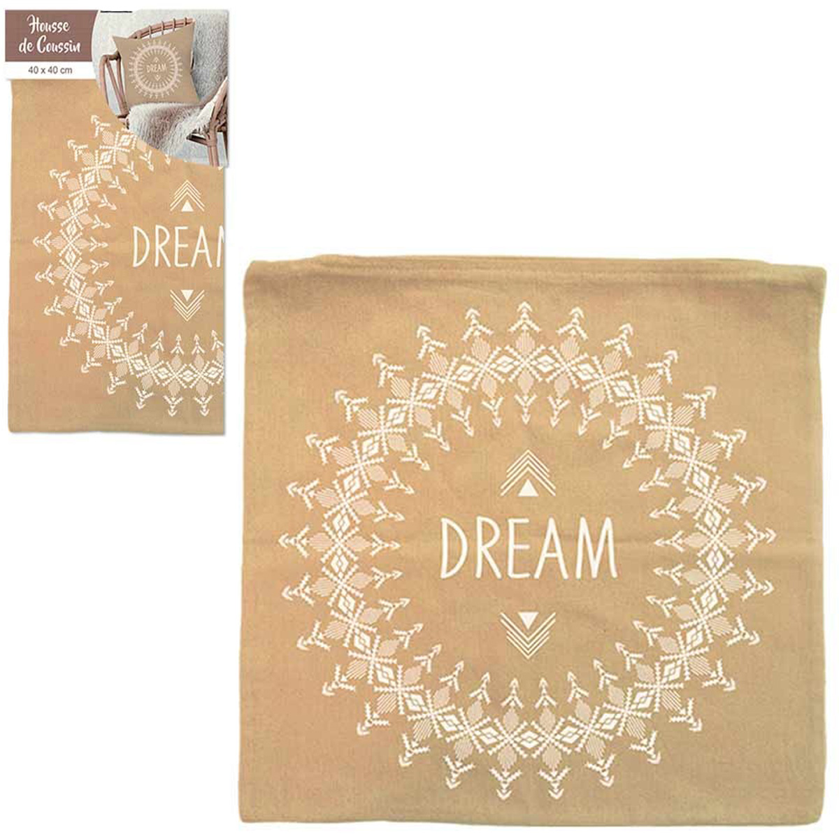 Housse de coussin coton \'Boho\' taupe (dream) - 40x40 cm - [Q4332]