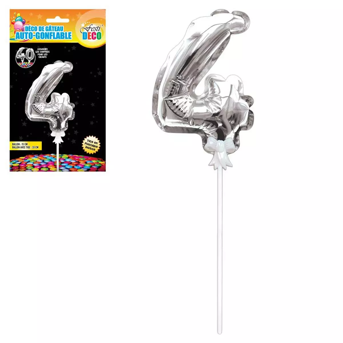 les trésors de lily Décoration de gateau ballon métallique 'Chiffre 4' argenté 15 cm [Q4343]