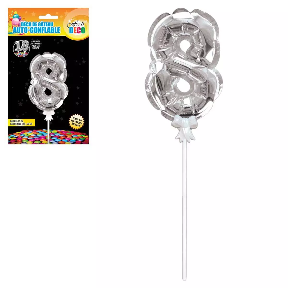 les trésors de lily Décoration de gateau ballon métallique 'Chiffre 8' argenté 15 cm [Q4347]