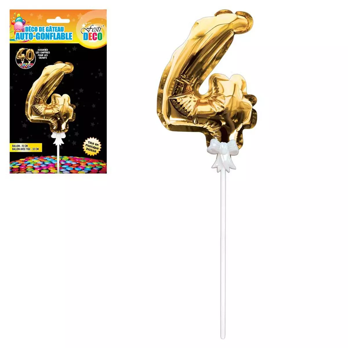 les trésors de lily Décoration de gateau ballon métallique 'Chiffre 4' doré 15 cm [Q4353]