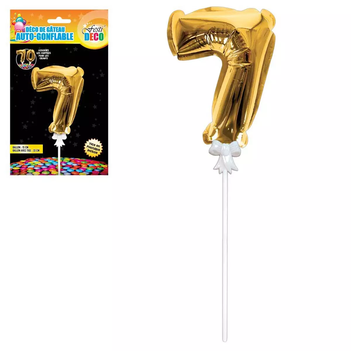 les trésors de lily Décoration de gateau ballon métallique 'Chiffre 7' doré 15 cm [Q4356]