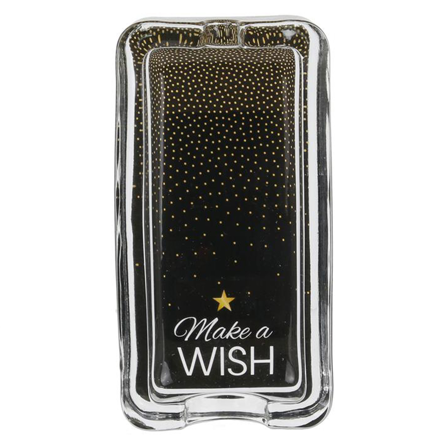 Cendrier verre \'Messages\' noir doré paillettes (Make a Wish) - 115x6x25 cm - [Q4391]
