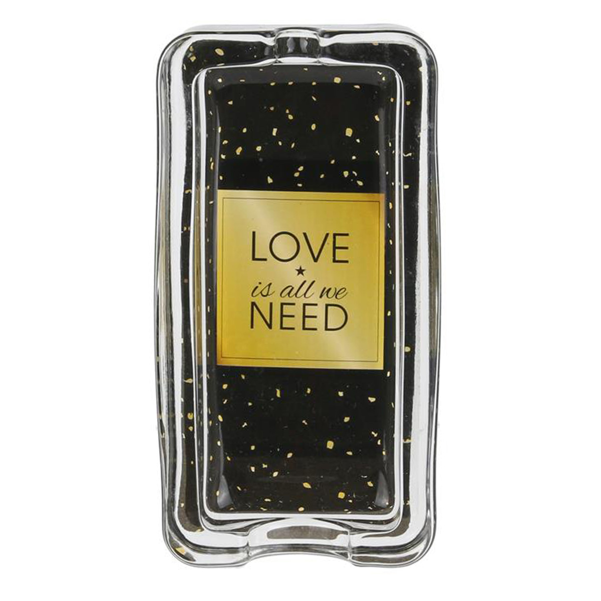 Cendrier verre \'Messages\' noir doré (Make a Wish : love is all we need) - 115x6x25 cm - [Q4394]