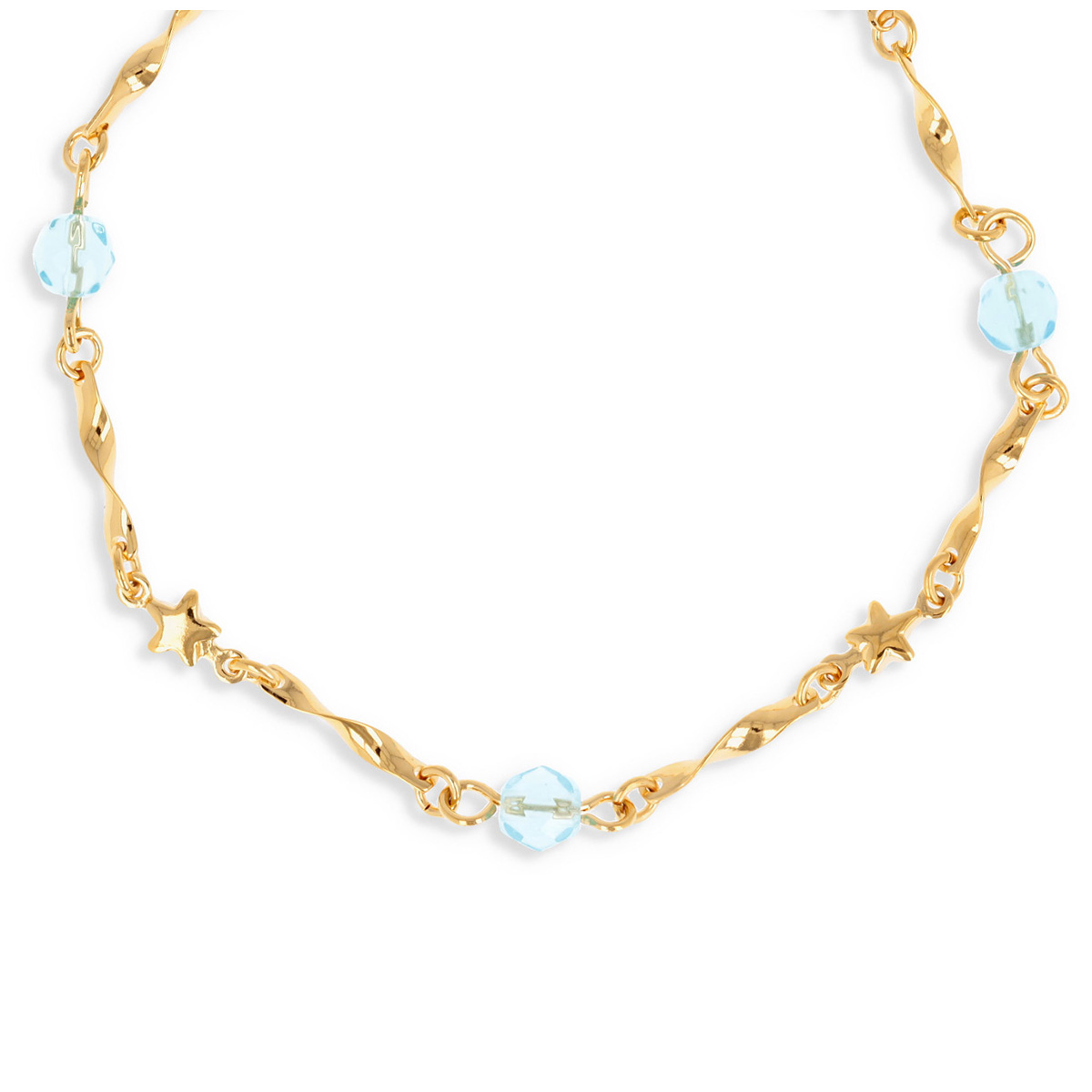 Collier plaqué Or \'Sissi\' turquoise doré - 45 cm 6 mm (étoiles)  - [Q4611]