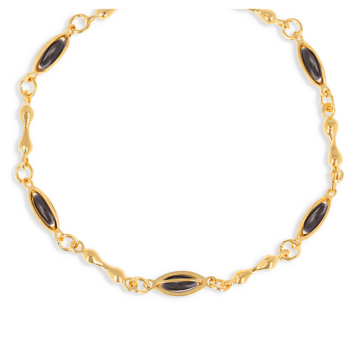 Collier Plaqué Or \'Boho\' noir doré - 45 cm, 10x4 mm - [Q4626]