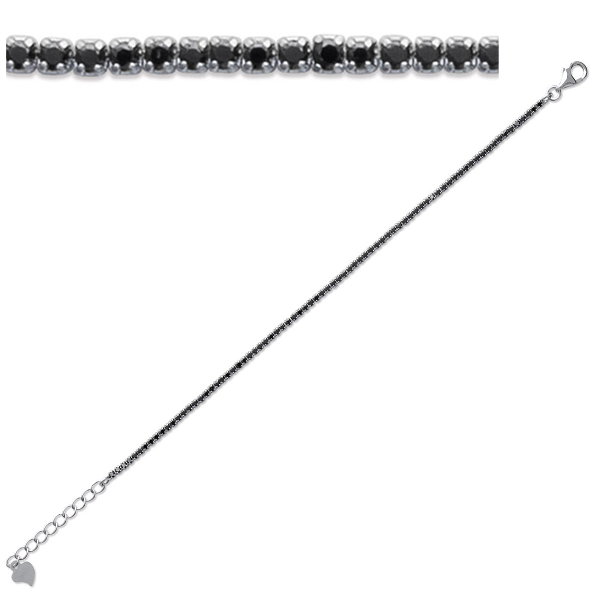 Bracelet Argent \'Sissi\' noir argenté (rhodié) - 1 mm - [Q4650]