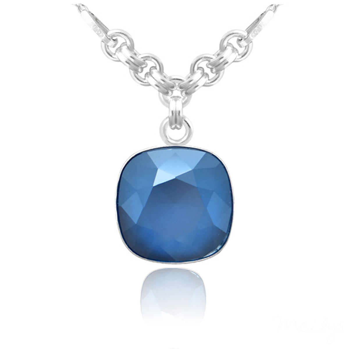 Collier argent artisanal \'Sissi\' bleu royal argenté - 12x12 mm - [Q4676]