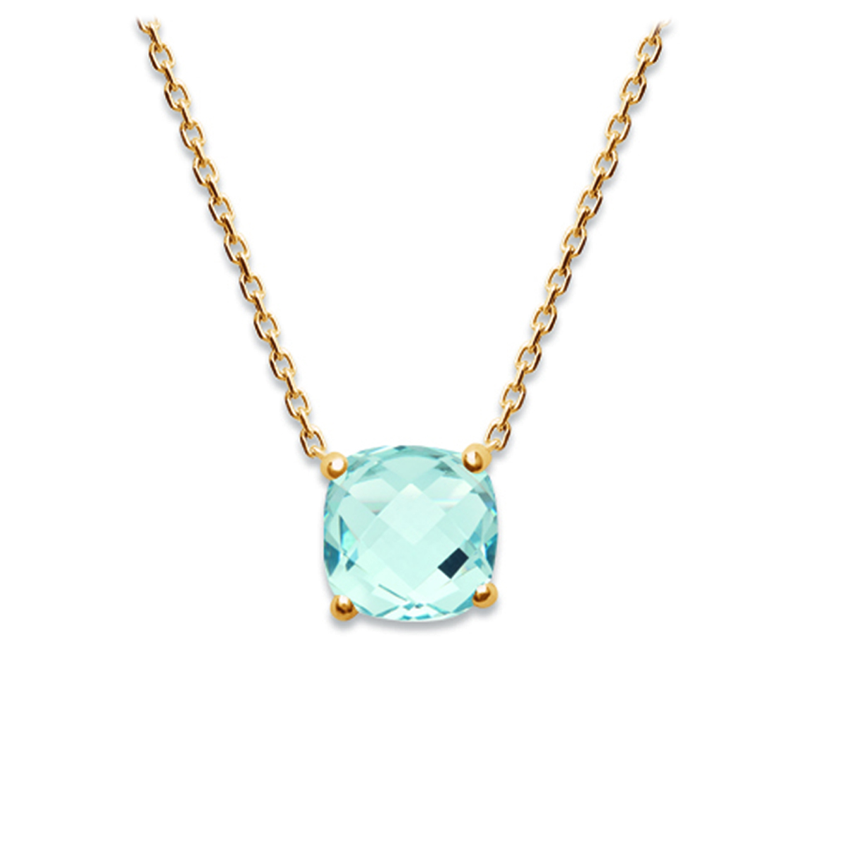 Collier Plaqué Or \'Sissi\' turquoise aquamarine doré - 45 cm 8 mm - [Q4693]