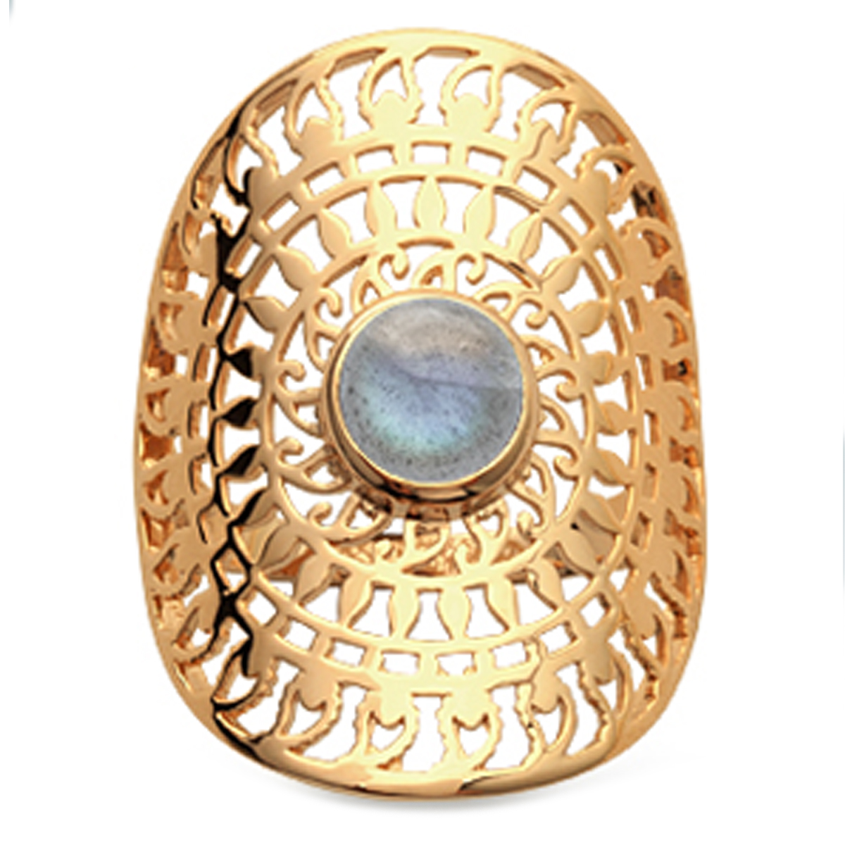 Bague Plaqué Or \'Cleopatra\' labradorite doré - 30x20 mm - [Q6258]