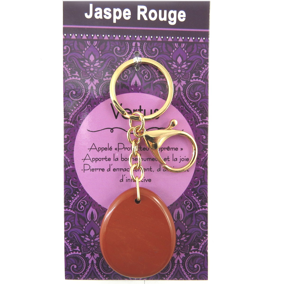 Porte-clés, bijou de sac \'Mineralia\' jaspe rouge - 10 cm, pierre 40x35 mm - [Q7681]